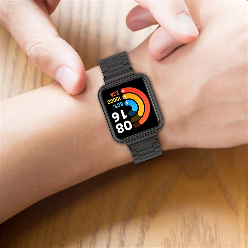 For Xiaomi Redmi Watch 2 Lite Three Beads Stainless Steel Replacement Wrist Strap with Watch Case - Black - 6