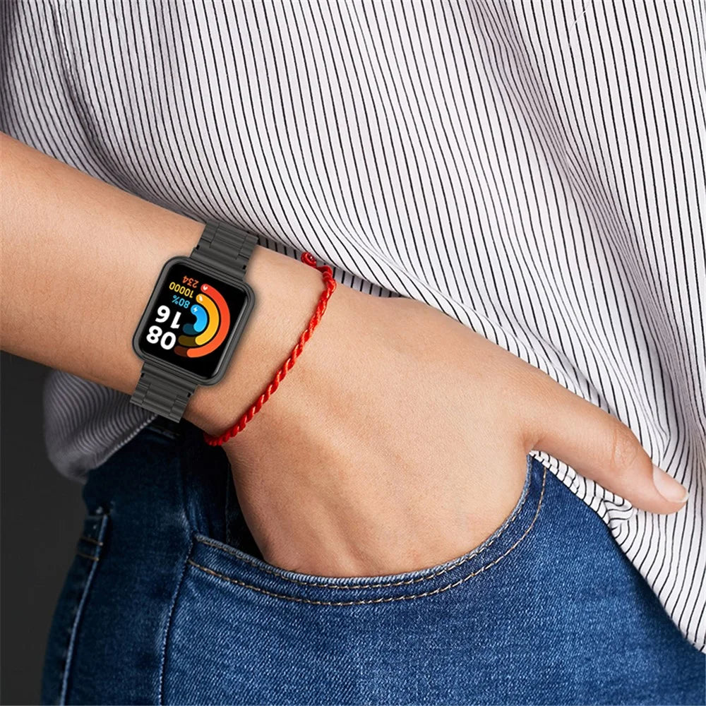 For Xiaomi Redmi Watch 2 Lite Three Beads Stainless Steel Replacement Wrist Strap with Watch Case - Black - 7