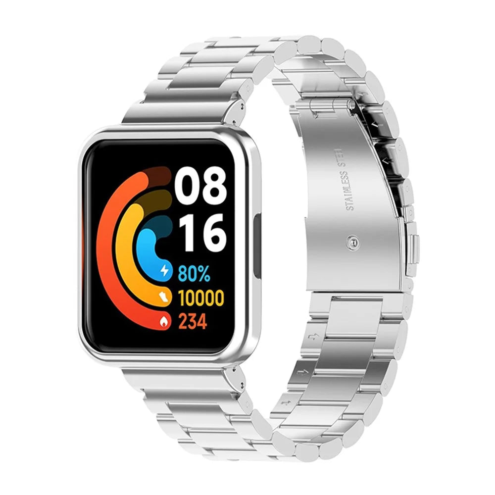For Xiaomi Redmi Watch 2 Lite Stainless Steel Three Beads Smartwatch Band Replacement Wrist Strap with Watch Case - Silver - 1