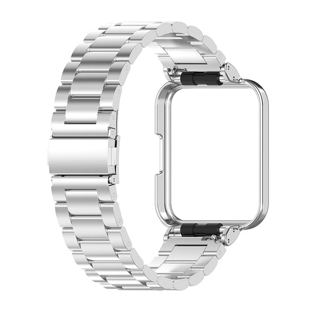 For Xiaomi Redmi Watch 2 Lite Stainless Steel Three Beads Smartwatch Band Replacement Wrist Strap with Watch Case - Silver - 3