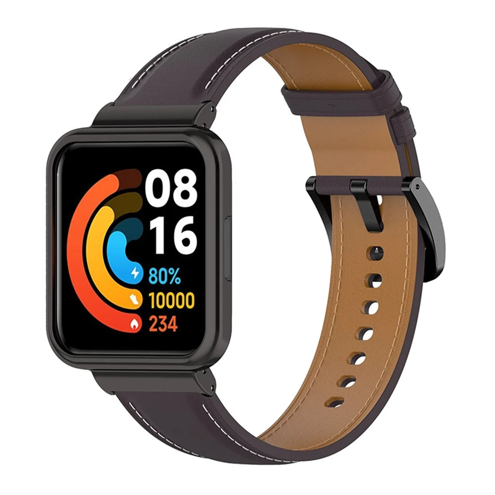 For Xiaomi Redmi Watch 2 Lite Replacement Genuine Leather Strap Adjustable Watch Band - Dark Purple - 1