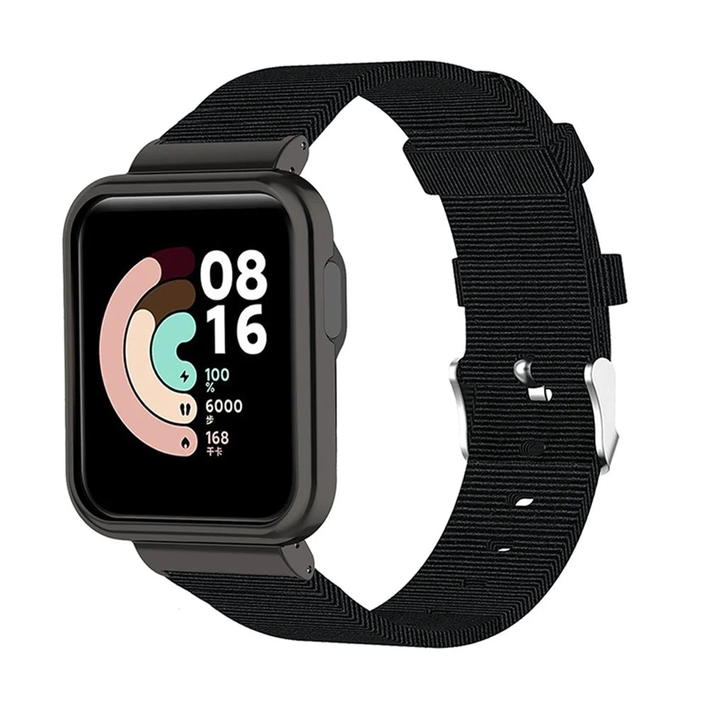 For Xiaomi Redmi Watch/Mi Watch Lite Nylon Canvas Smart Watch Band Adjustable Replacement Strap - Black - 1