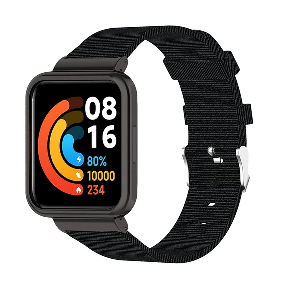 For Xiaomi Redmi Watch 2 Breathable Nylon Canvas Watch Band Replacement Watch Strap - Black Blue - 1