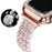 For Apple Watch Series 7 45mm Pearl Rhinestone Decor Drawstring Design Metal Bracelet Watch Strap + PC Watch Frame Protective Case - Rose Gold - 1