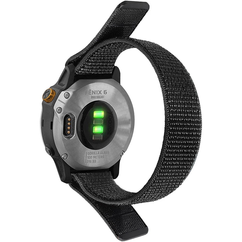 26mm Nylon Watch Band for Garmin Fenix 6X, Adjutable Smart Watch Wrist Strap Replacement - Black - 1