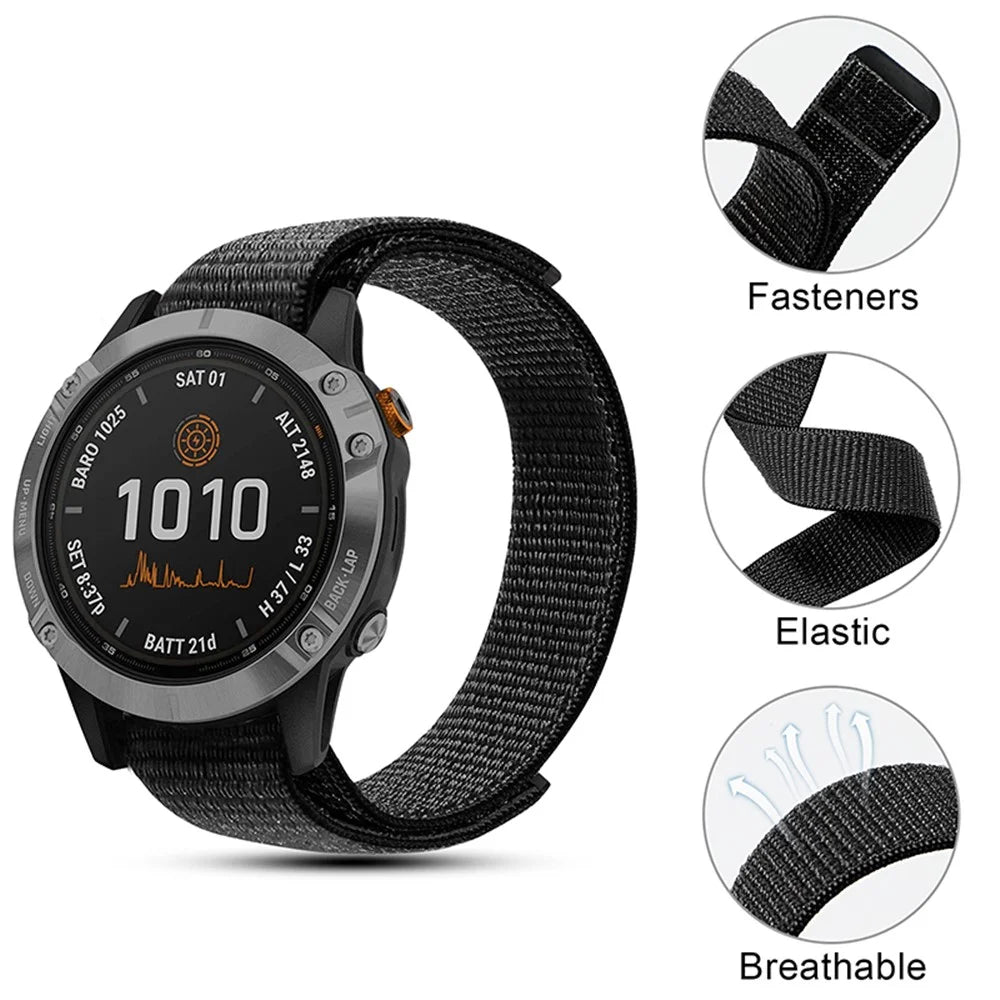 26mm Nylon Watch Band for Garmin Fenix 6X, Adjutable Smart Watch Wrist Strap Replacement - Black - 2