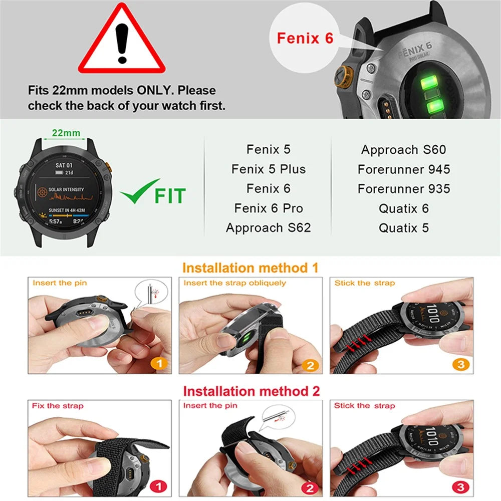 26mm Nylon Watch Band for Garmin Fenix 6X, Adjutable Smart Watch Wrist Strap Replacement - Black - 4