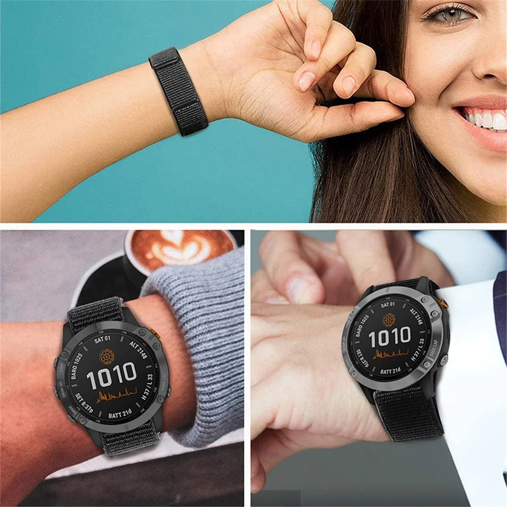 For Garmin Fenix 6S Breathable Nylon Watch Strap 20mm Adjustable Wrist Band Replacement - Black - 6