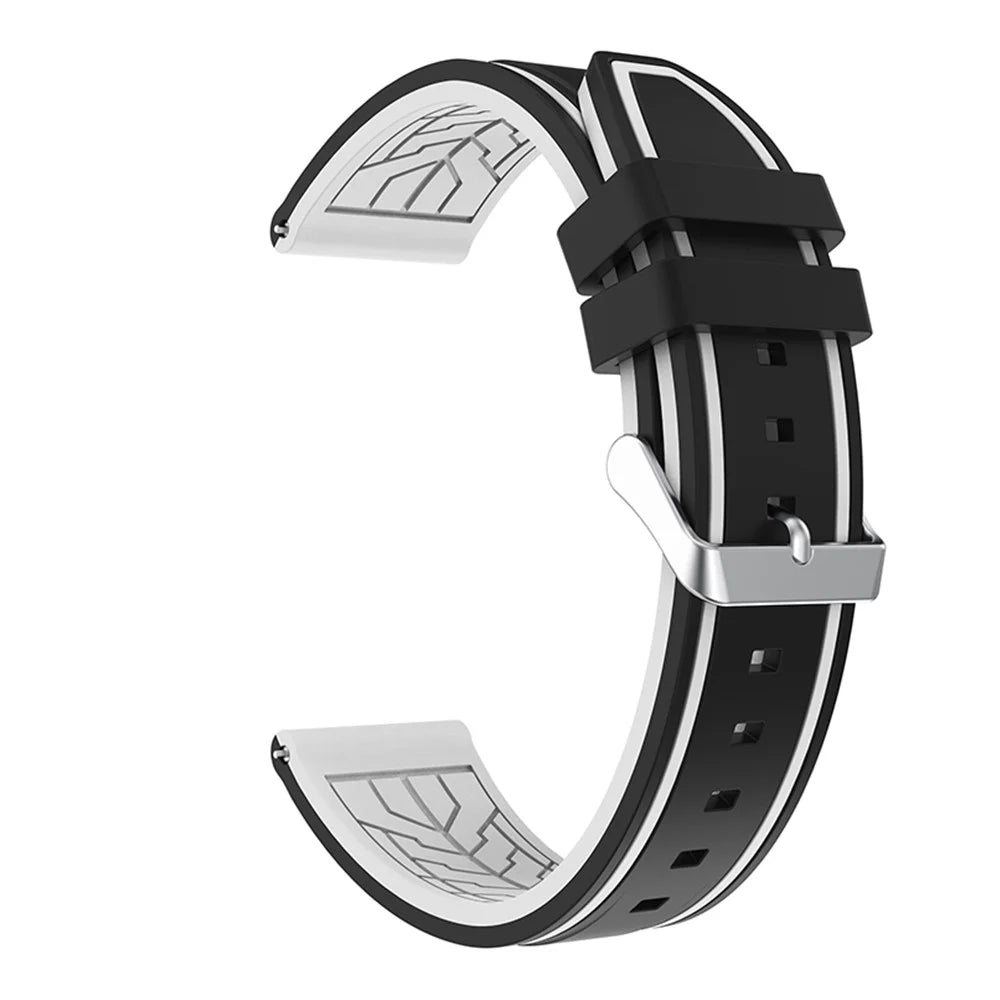 For Samsung Galaxy Watch3 45mm/Watch 46mm/Huawei Watch GT 46mm 22mm Silicone Watch Strap Soft Wristband with Buckle - Black White - 1