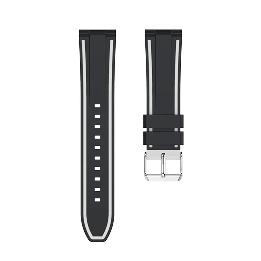 For Samsung Galaxy Watch3 45mm/Watch 46mm/Huawei Watch GT 46mm 22mm Silicone Watch Strap Soft Wristband with Buckle - Black White - 2