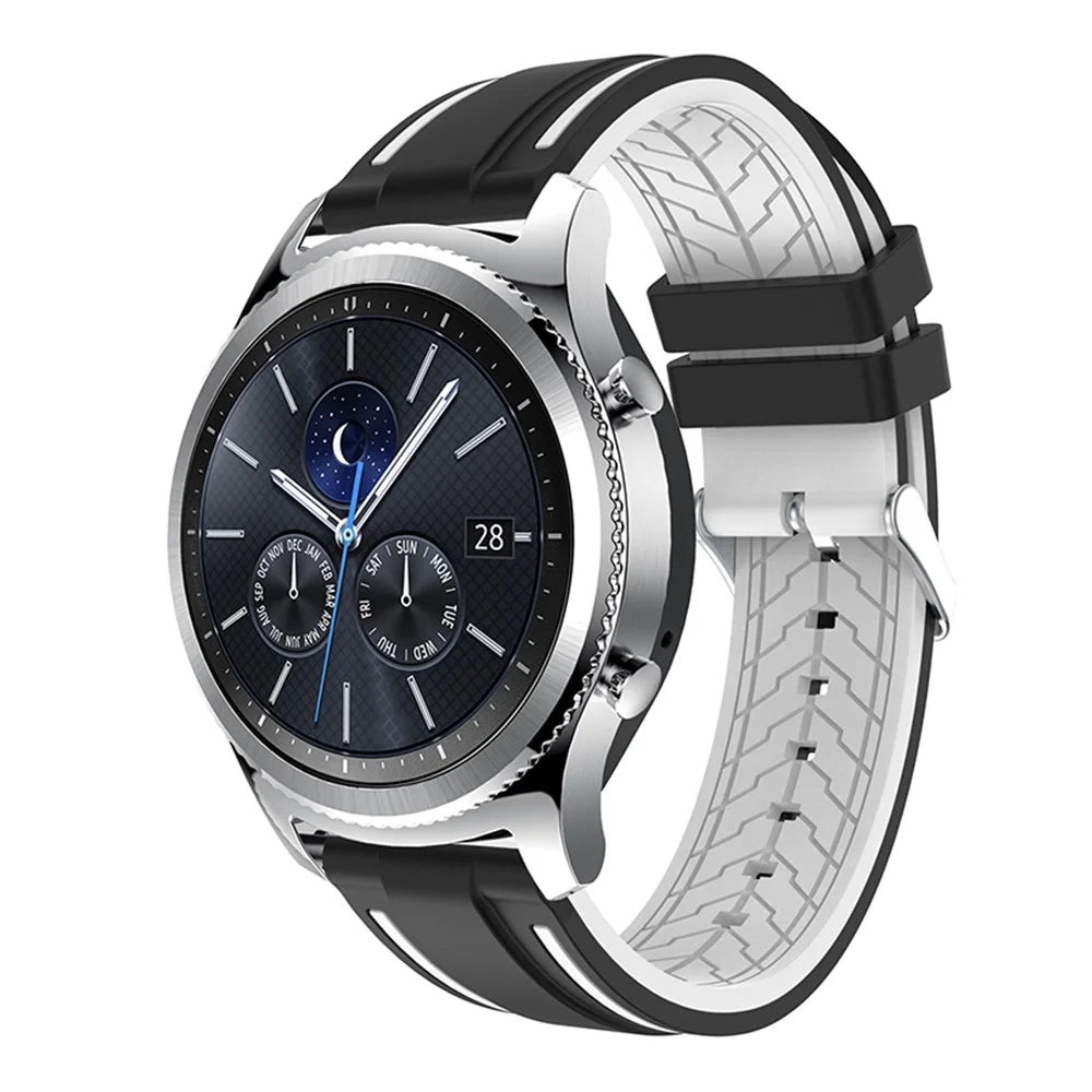 For Samsung Galaxy Watch3 45mm/Watch 46mm/Huawei Watch GT 46mm 22mm Silicone Watch Strap Soft Wristband with Buckle - Black White - 3