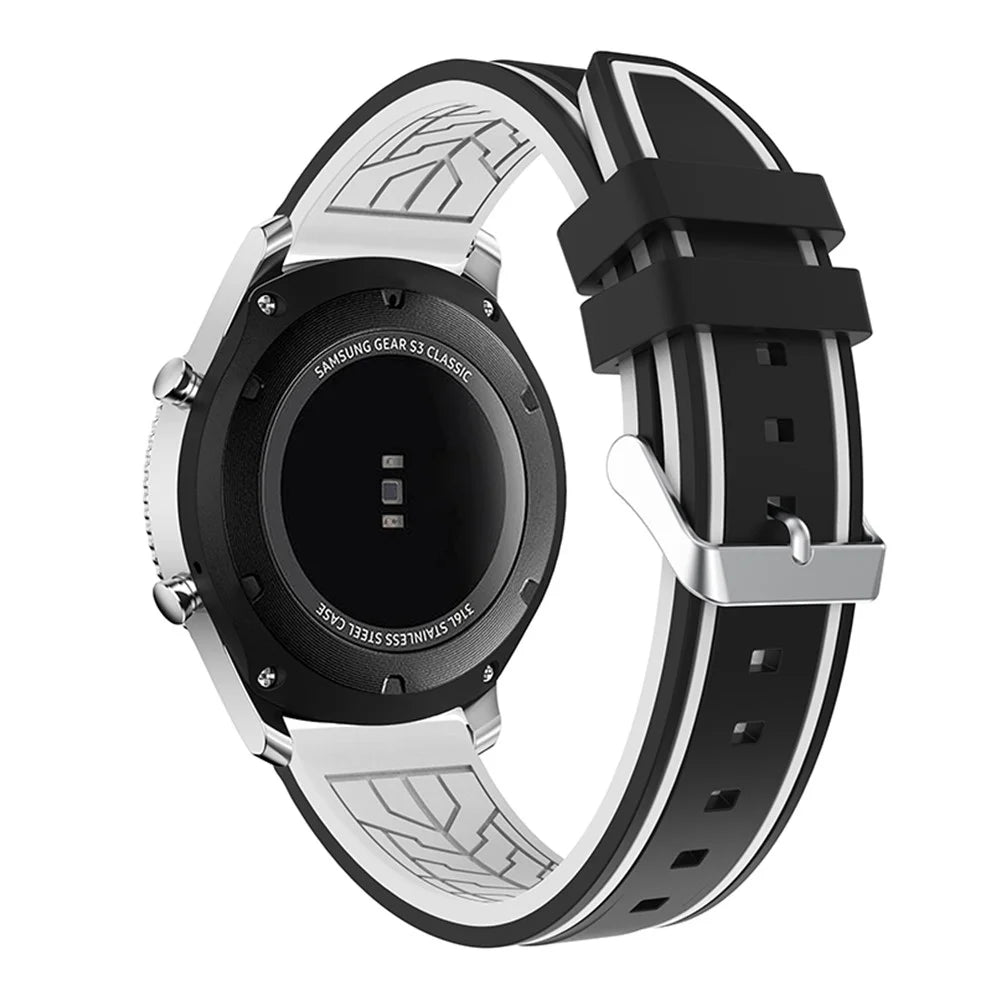 For Samsung Galaxy Watch3 45mm/Watch 46mm/Huawei Watch GT 46mm 22mm Silicone Watch Strap Soft Wristband with Buckle - Black White - 4