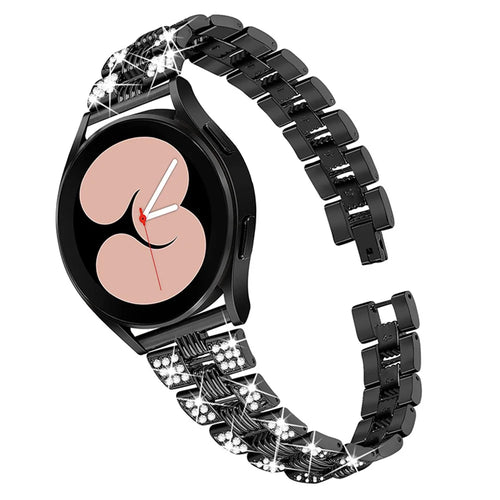For Samsung Galaxy Watch4 Classic 42mm/46mm/Watch4 Active 40mm 44mm Zinc Alloy Watch Band Quick Release Watchband 20mm Replacement Strap with Rhinestone Decorated - Black - 1