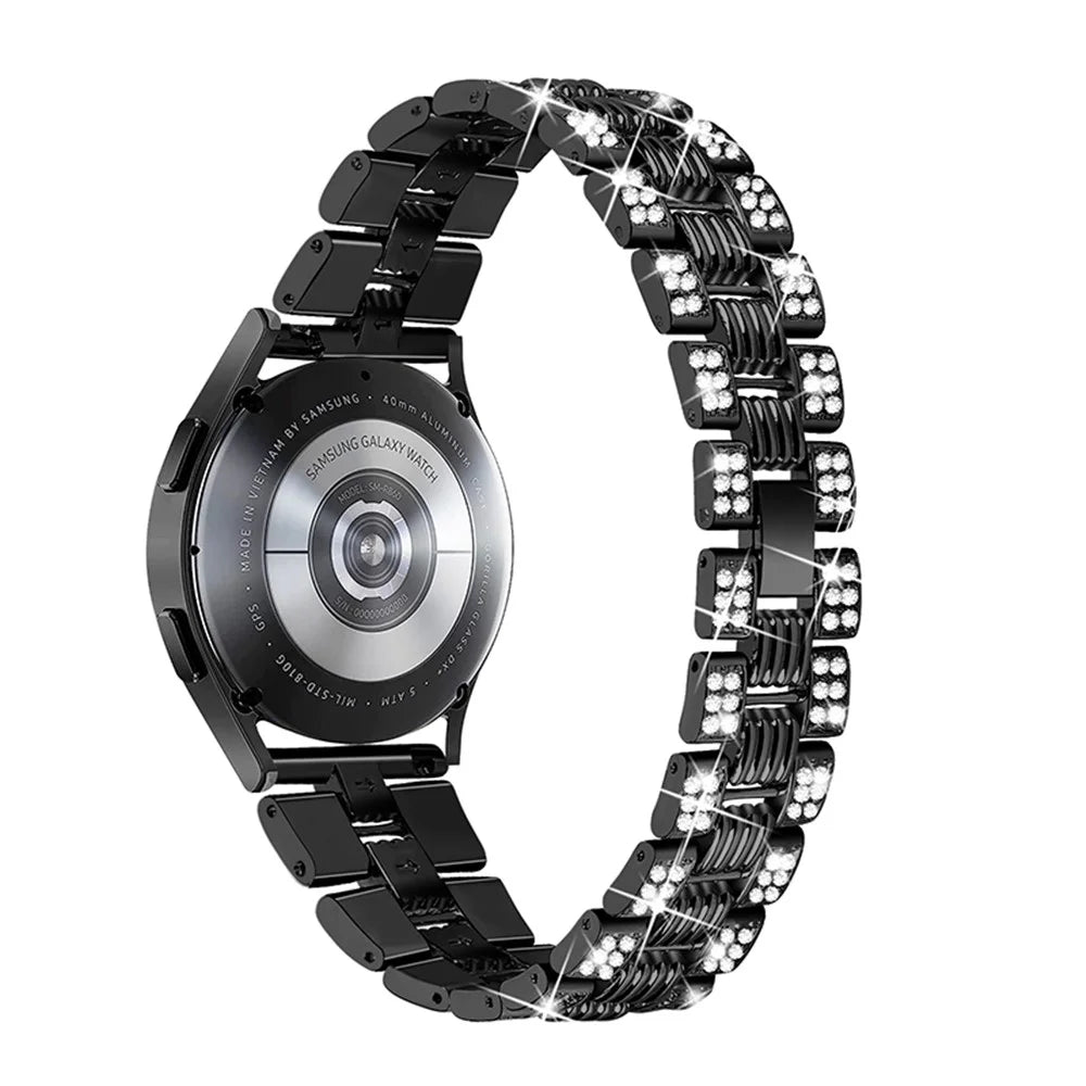 For Samsung Galaxy Watch4 Classic 42mm/46mm/Watch4 Active 40mm 44mm Zinc Alloy Watch Band Quick Release Watchband 20mm Replacement Strap with Rhinestone Decorated - Black - 2