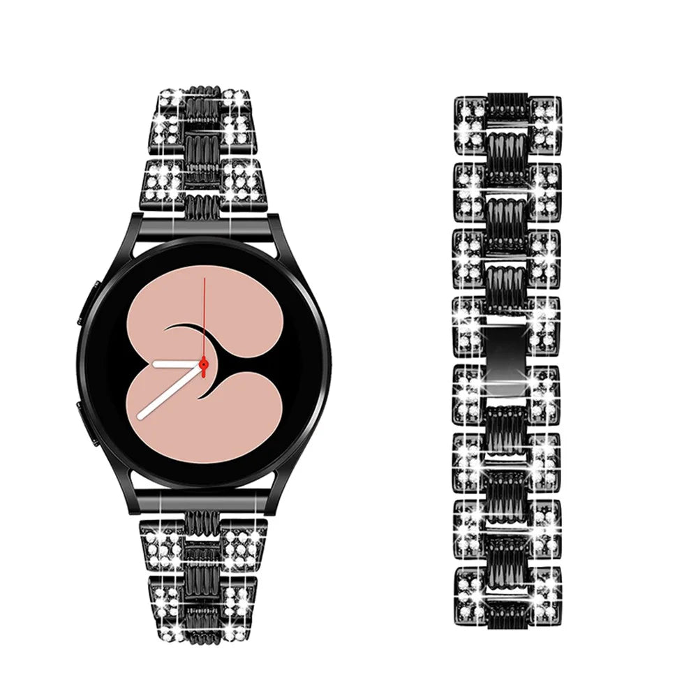 For Samsung Galaxy Watch4 Classic 42mm/46mm/Watch4 Active 40mm 44mm Zinc Alloy Watch Band Quick Release Watchband 20mm Replacement Strap with Rhinestone Decorated - Black - 4