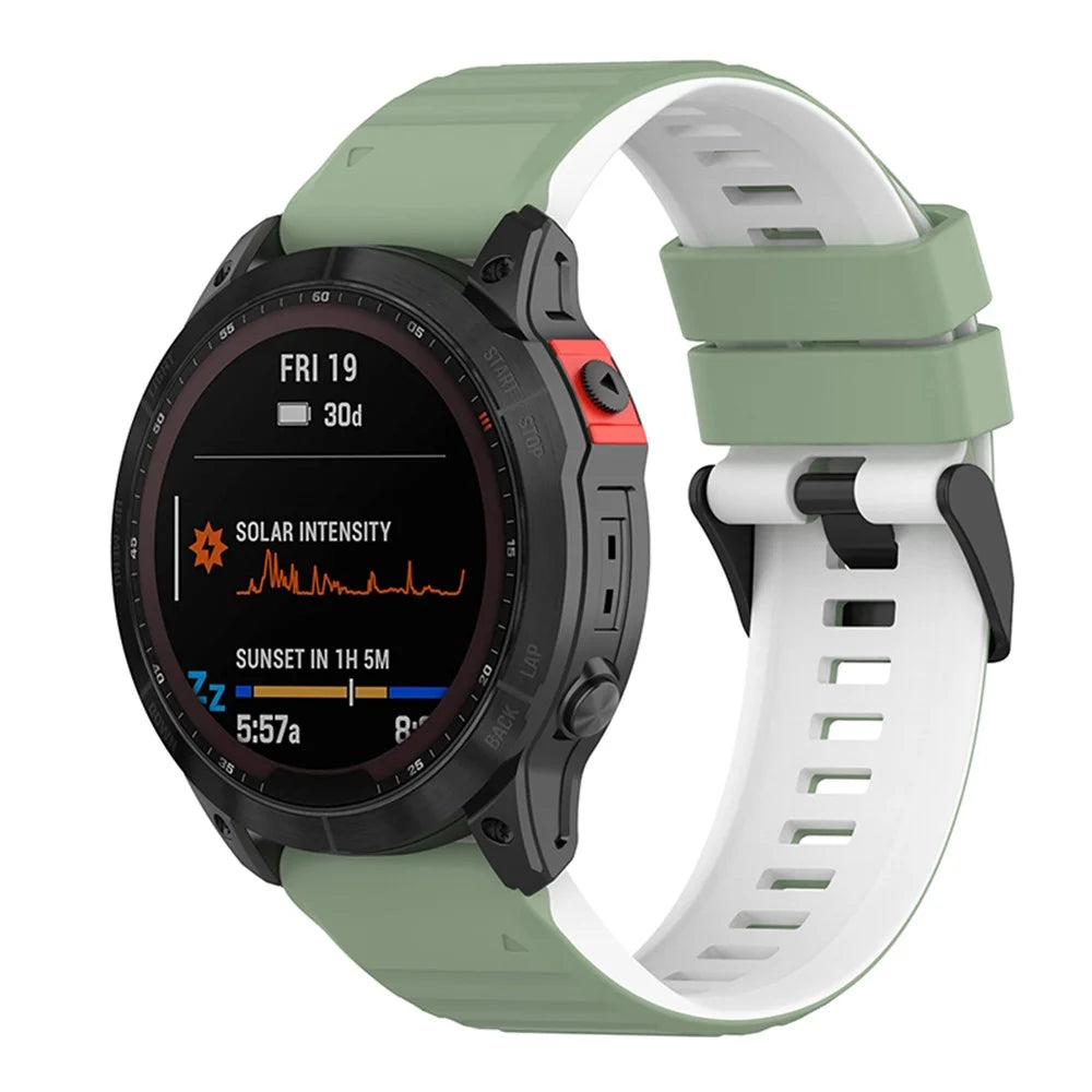 For Garmin Fenix 6X GPS 26mm Replacement Silicone Watch Strap Adjustable Wrist Band with Tools - Light Green/White - 1