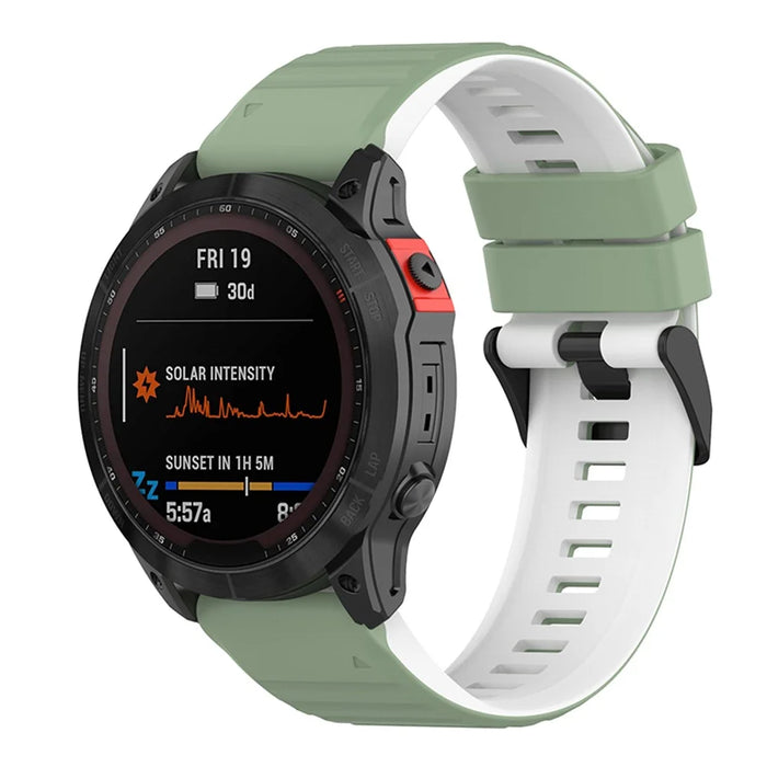 For Garmin Fenix 6X GPS 26mm Replacement Silicone Watch Strap Adjustable Wrist Band with Tools - Light Green/White - 1