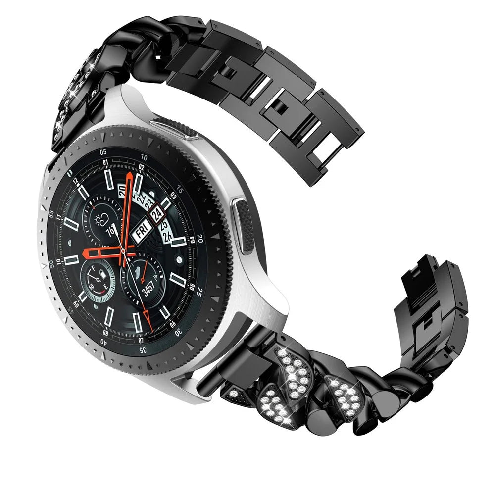 For Samsung Galaxy Watch 4 40mm/44mm/Watch 4 Classic 42mm/46mm/Garmin Venu Single Row Stainless Steel 20mm Watch Band Strap with Rhinestone - Black - 2