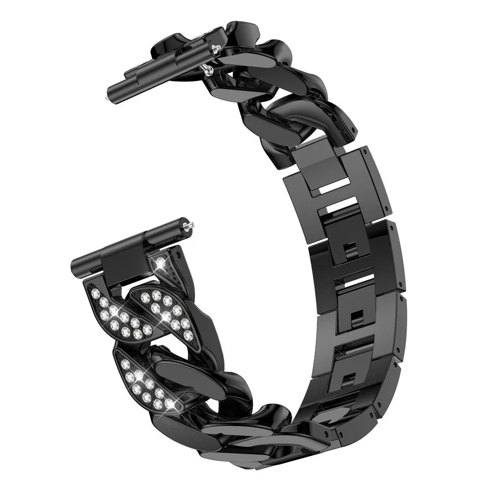 For Samsung Galaxy Watch 4 40mm/44mm/Watch 4 Classic 42mm/46mm/Garmin Venu Single Row Stainless Steel 20mm Watch Band Strap with Rhinestone - Black - 4