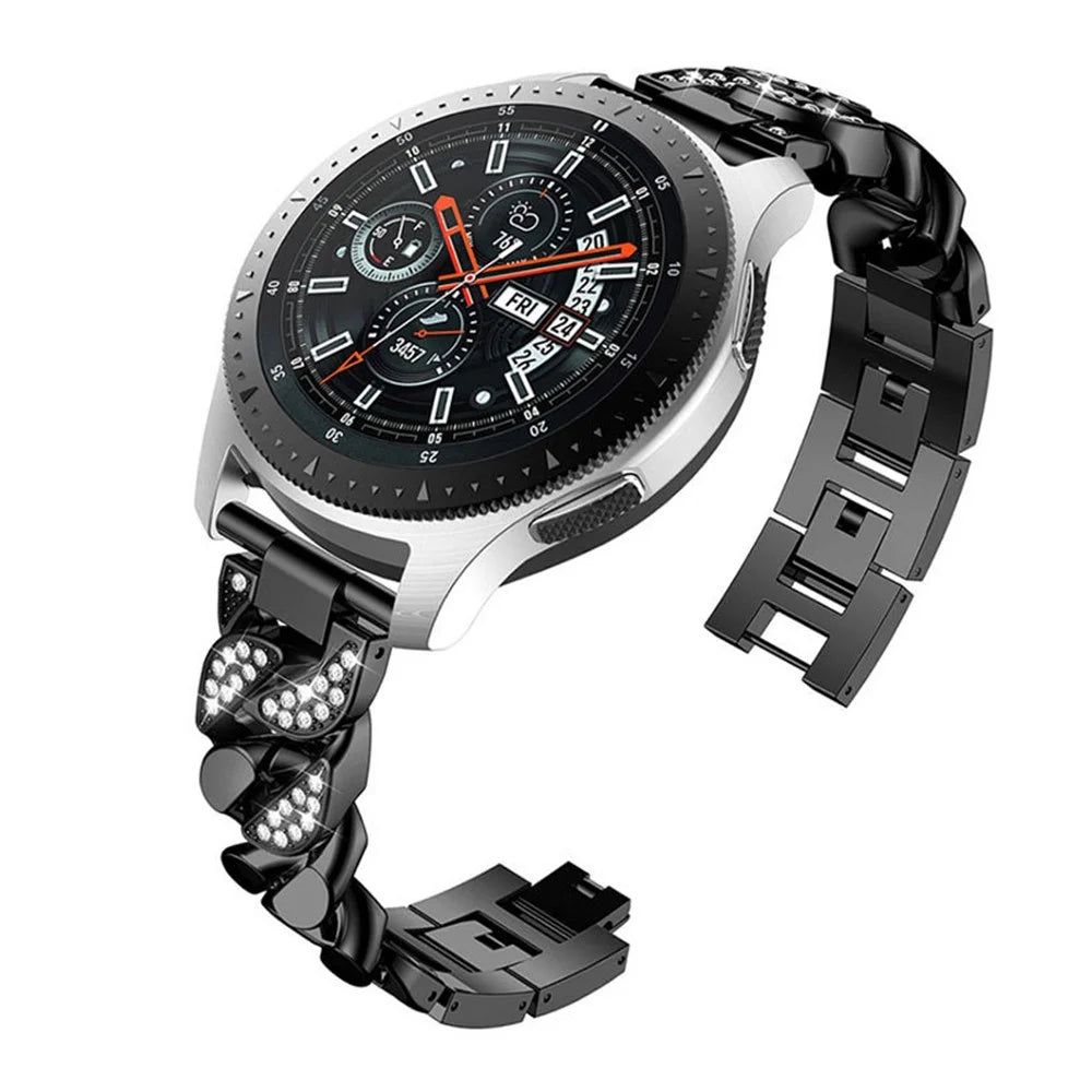 For Samsung Galaxy Watch 4 40mm/44mm/Watch 4 Classic 42mm/46mm/Garmin Venu Single Row Stainless Steel 20mm Watch Band Strap with Rhinestone - Black - 5