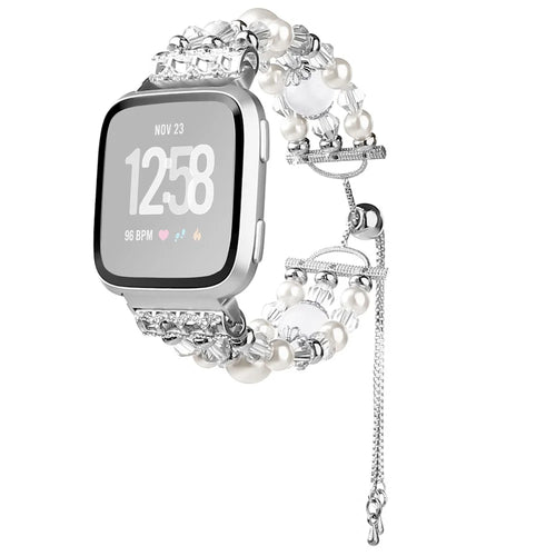 For Fitbit Versa/Versa 2/Versa Lite Fashion Agate Crystal Beads Slide Bracelet Watch Band Replacement for Women - White - 1