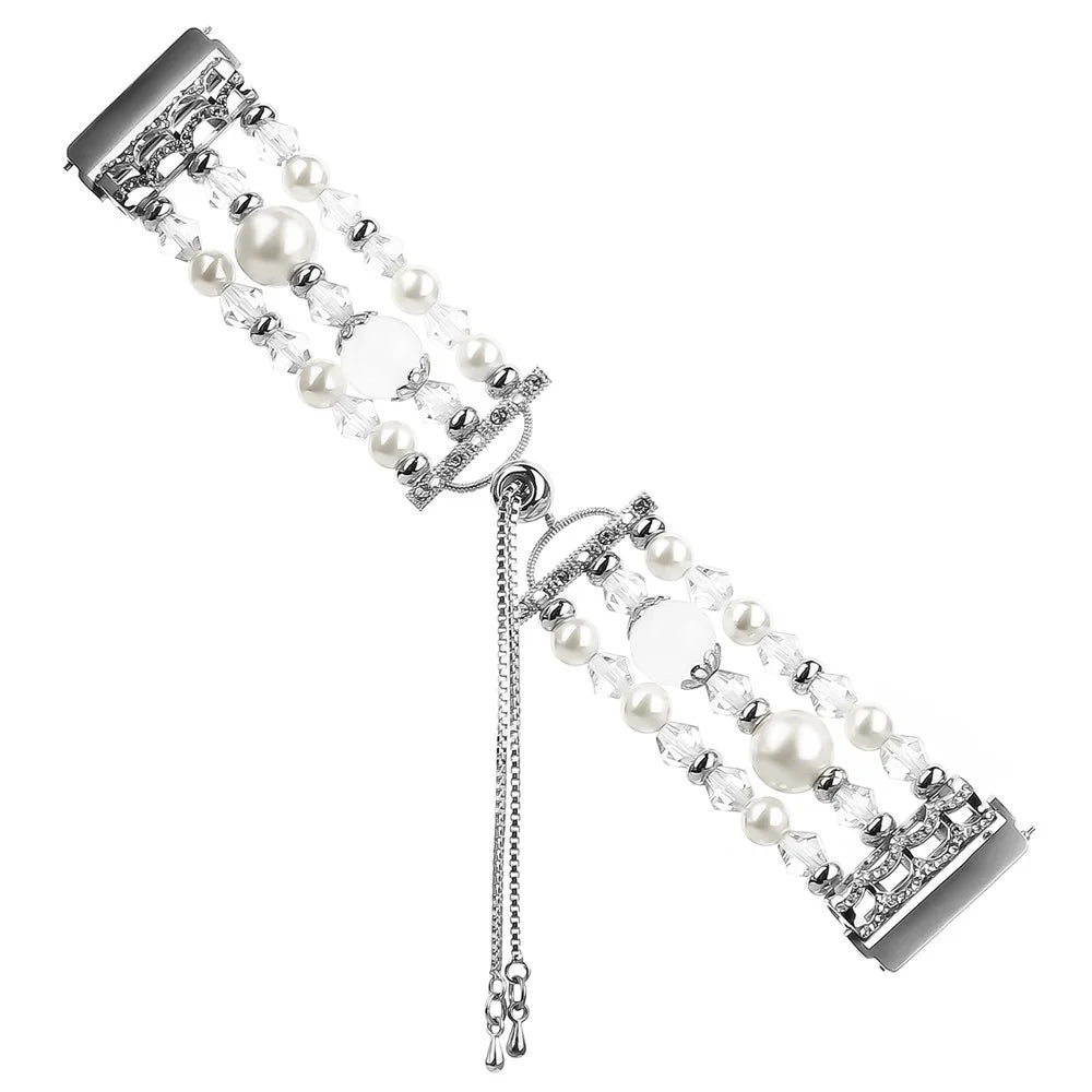 For Fitbit Versa/Versa 2/Versa Lite Fashion Agate Crystal Beads Slide Bracelet Watch Band Replacement for Women - White - 2