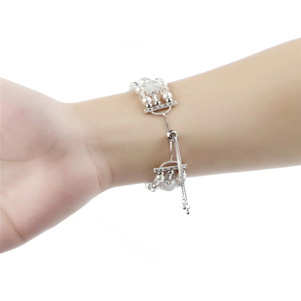For Fitbit Versa/Versa 2/Versa Lite Fashion Agate Crystal Beads Slide Bracelet Watch Band Replacement for Women - White - 5