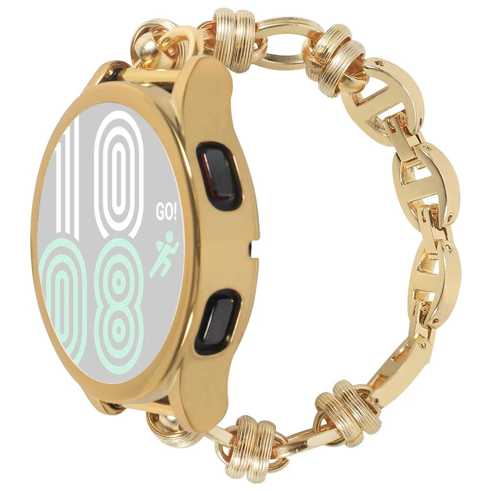 For Huawei Watch GT3 46mm/Xiaomi Haylou RS3 Watch Strap 22mm Stainless Steel Watch Band with Thread Design for Girls - Gold - 1