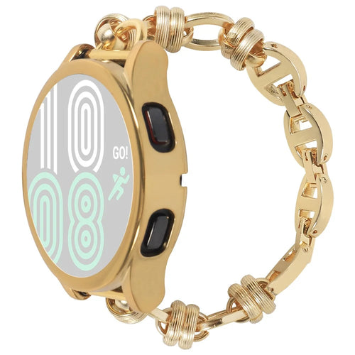 For Huawei Watch GT3 46mm/Xiaomi Haylou RS3 Watch Strap 22mm Stainless Steel Watch Band with Thread Design for Girls - Gold - 1