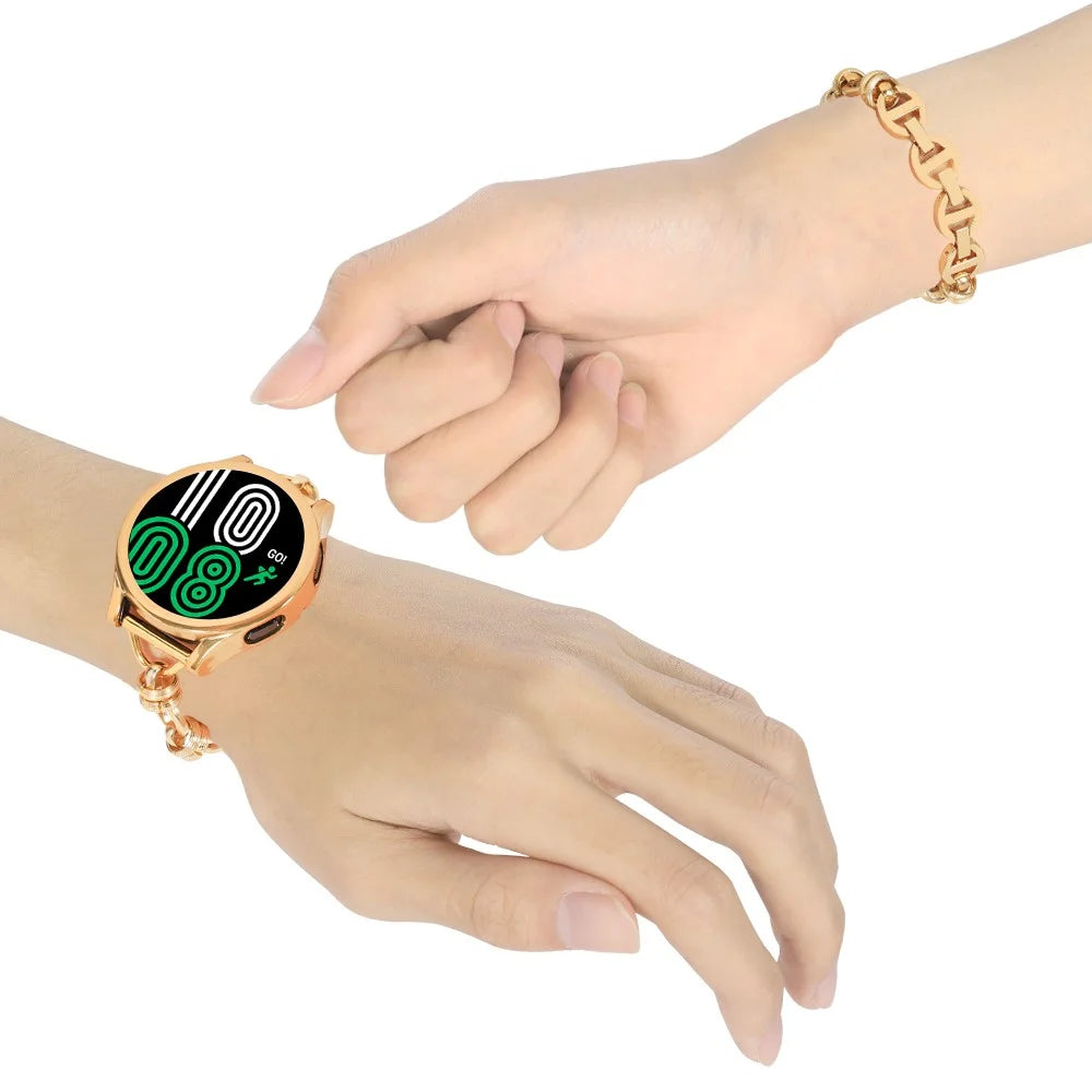 For Huawei Watch GT3 46mm/Xiaomi Haylou RS3 Watch Strap 22mm Stainless Steel Watch Band with Thread Design for Girls - Gold - 2