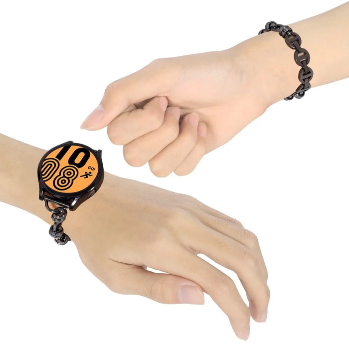For Huawei Watch GT3 42mm/Samsung Galaxy Watch 4/4 Classic 20mm Universal Threaded Metal Chain Strap Replacement Watchband - Black - 4