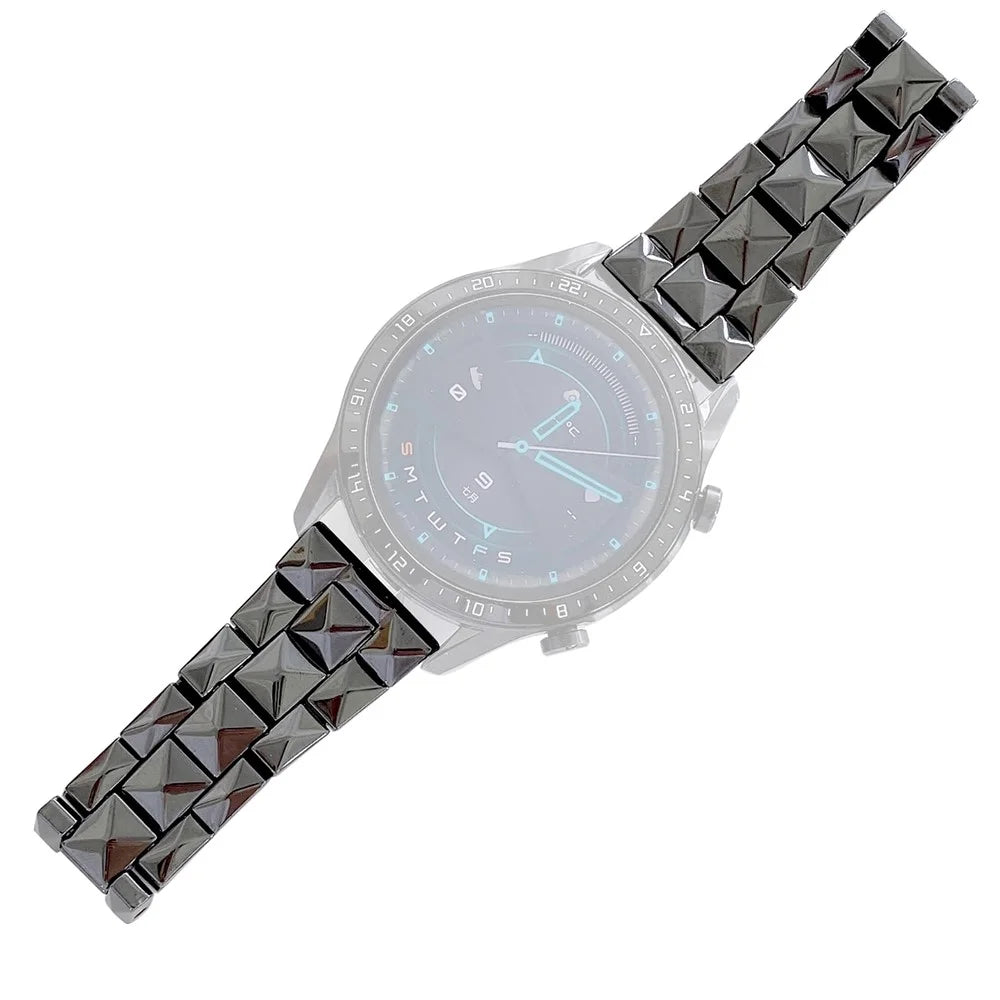 For Huawei Watch GT 3 42mm/Samsung Galaxy Watch4/Watch4 Classic 46mm/42mm Rhombus Grid Design Ceramic Watch Strap Wrist Band 20mm - Black - 1