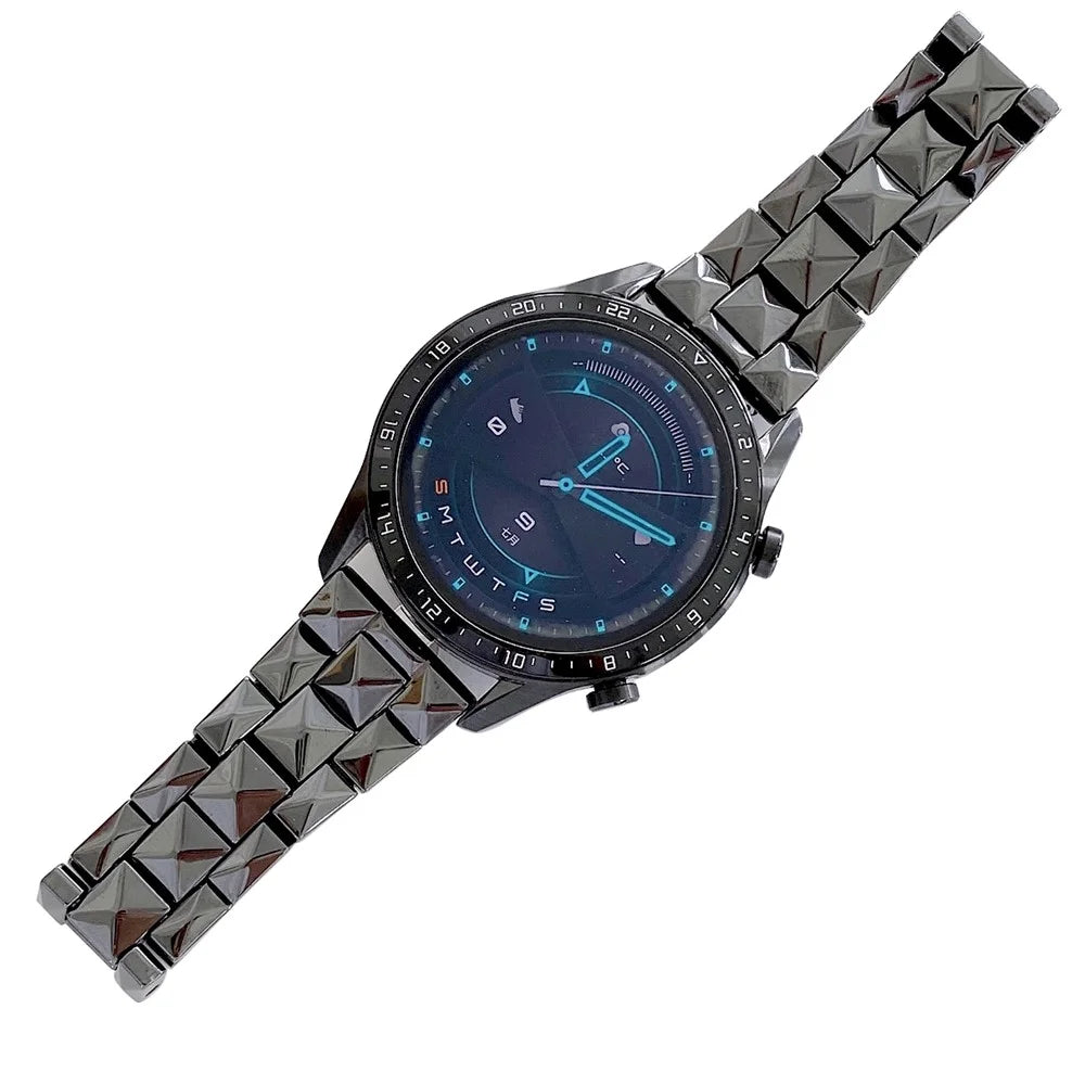 For Huawei Watch GT 3 42mm/Samsung Galaxy Watch4/Watch4 Classic 46mm/42mm Rhombus Grid Design Ceramic Watch Strap Wrist Band 20mm - Black - 2