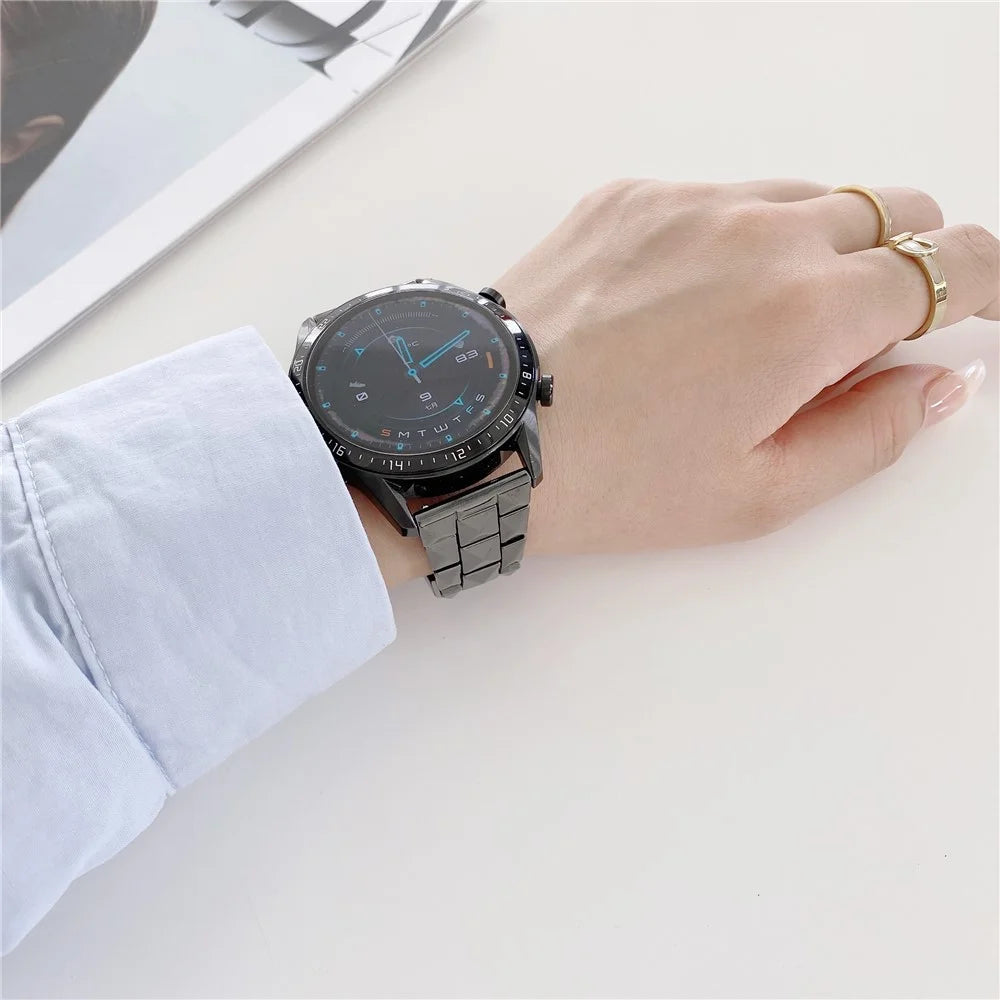 For Huawei Watch GT 3 42mm/Samsung Galaxy Watch4/Watch4 Classic 46mm/42mm Rhombus Grid Design Ceramic Watch Strap Wrist Band 20mm - Black - 4