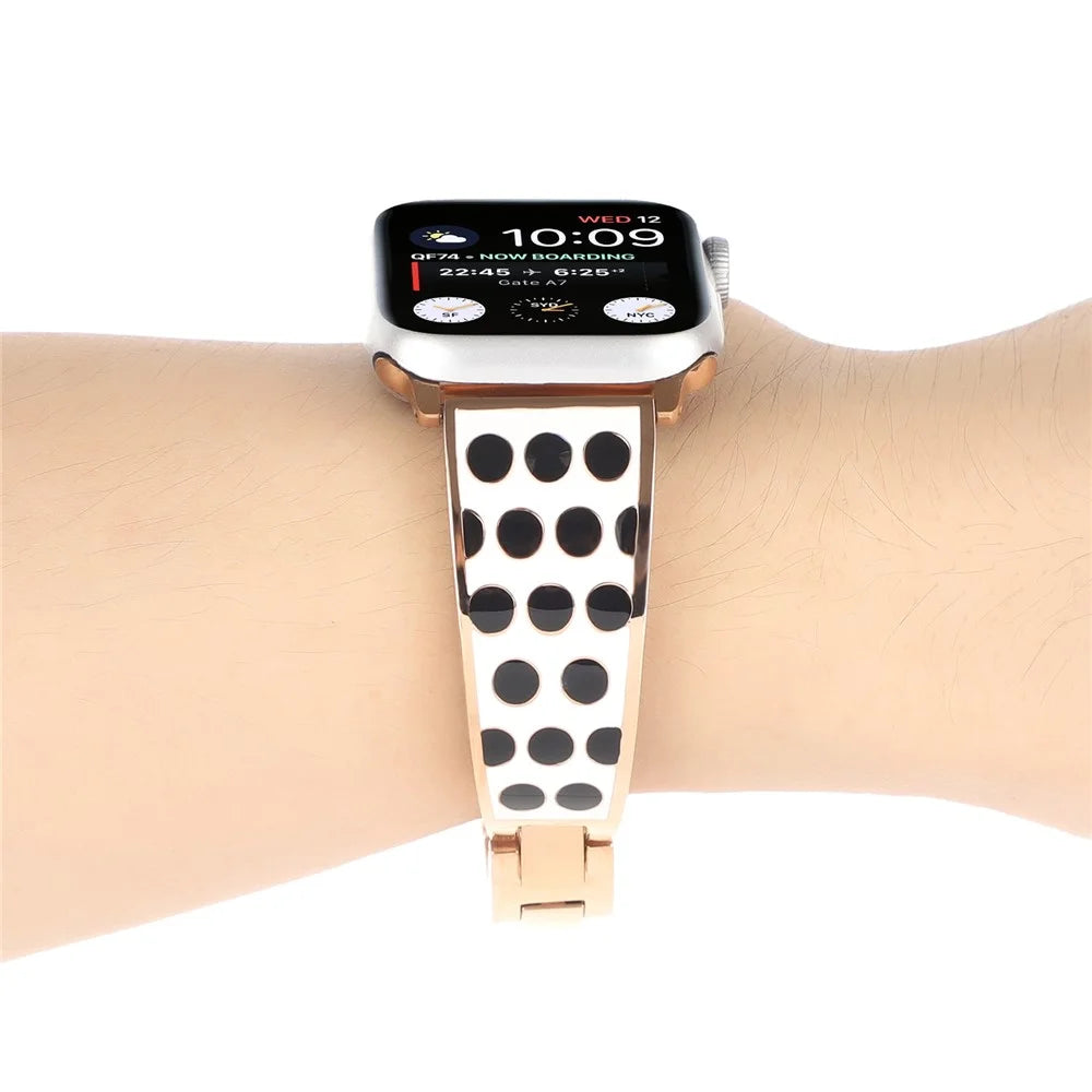 For Apple Watch Series 11 10 42mm / 9 8 7 41mm / SE3 SE2 SE 6 5 4 40mm / 3 2 1 38mm Chain Splicing Stainless Steel Watchband Watch Strap - Black Spot - 2