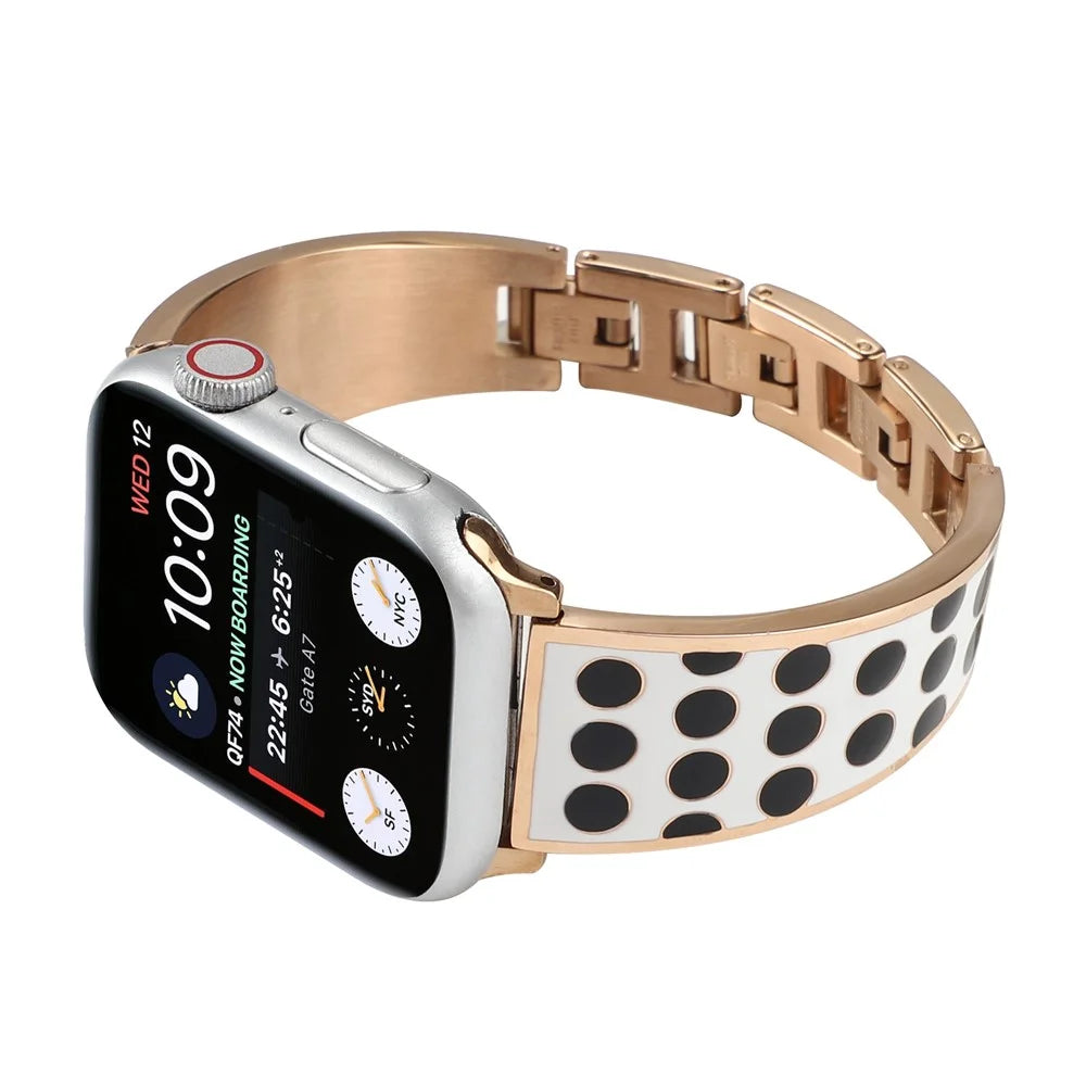 For Apple Watch Series 11 10 42mm / 9 8 7 41mm / SE3 SE2 SE 6 5 4 40mm / 3 2 1 38mm Chain Splicing Stainless Steel Watchband Watch Strap - Black Spot - 4