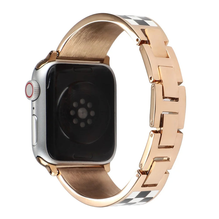 For Apple Watch Ultra 3 2 1 49mm / Series 11 10 46mm / 9 8 7 45mm / SE3 SE2 SE 6 5 4 44mm / 3 2 1 42mm Chain Style Bracelet Stainless Steel Watchband Watch Strap - Black White Grid - 1