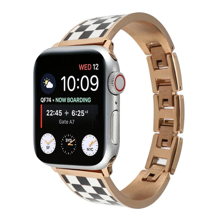 For Apple Watch Ultra 3 2 1 49mm / Series 11 10 46mm / 9 8 7 45mm / SE3 SE2 SE 6 5 4 44mm / 3 2 1 42mm Chain Style Bracelet Stainless Steel Watchband Watch Strap - Black White Grid - 2