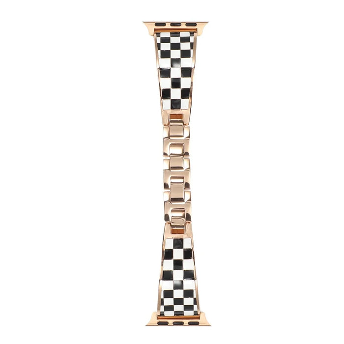 For Apple Watch Ultra 3 2 1 49mm / Series 11 10 46mm / 9 8 7 45mm / SE3 SE2 SE 6 5 4 44mm / 3 2 1 42mm Chain Style Bracelet Stainless Steel Watchband Watch Strap - Black White Grid - 3