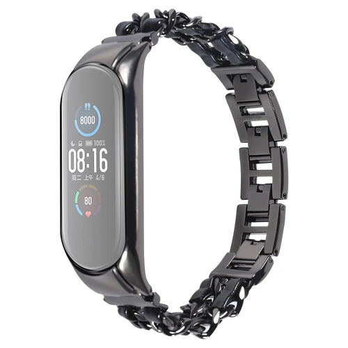 For Xiaomi Mi Band 5/Mi Band 6 Stainless Steel Chain Splicing Watchband Watch Strap -  Black - 1