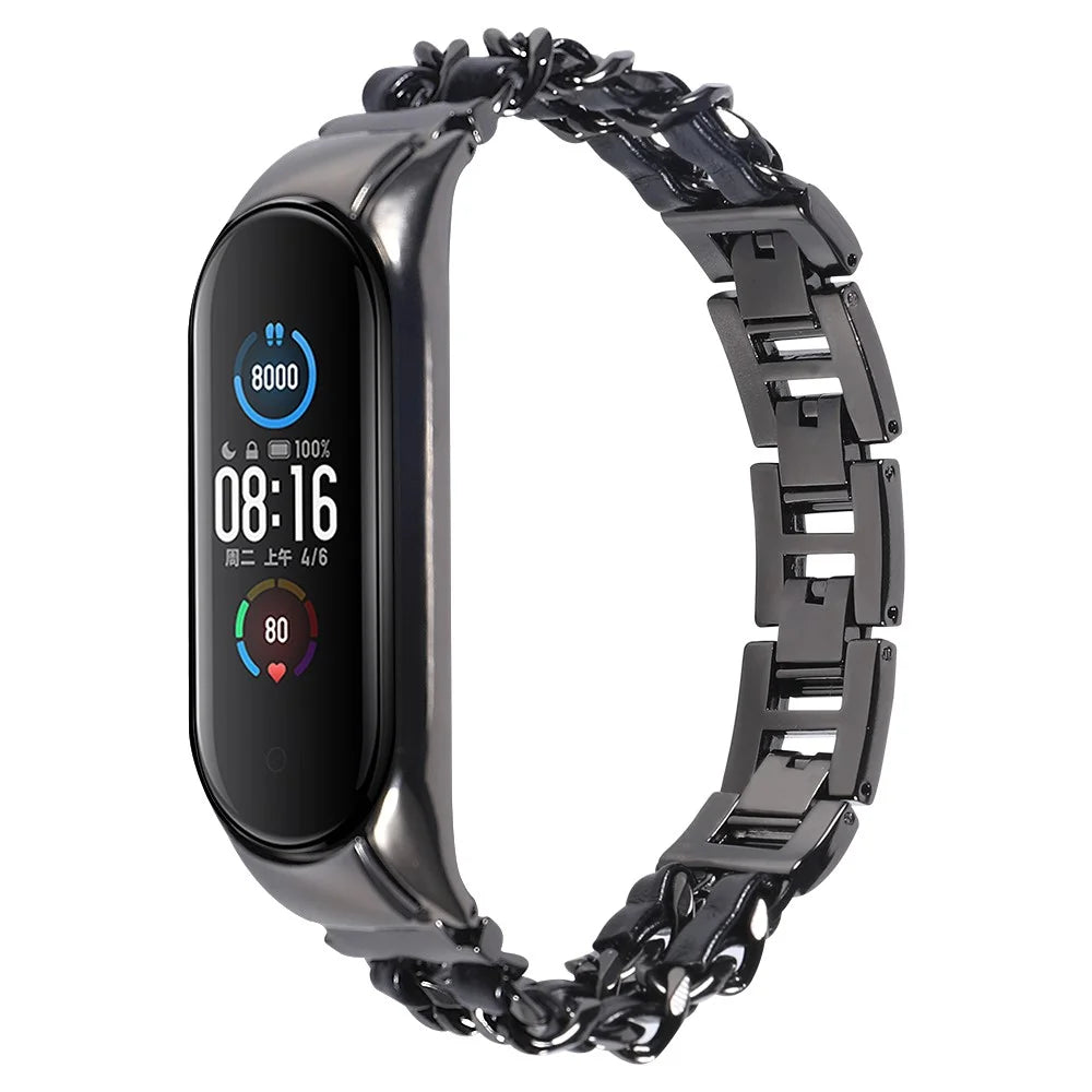 For Xiaomi Mi Band 5/Mi Band 6 Stainless Steel Chain Splicing Watchband Watch Strap -  Black - 2