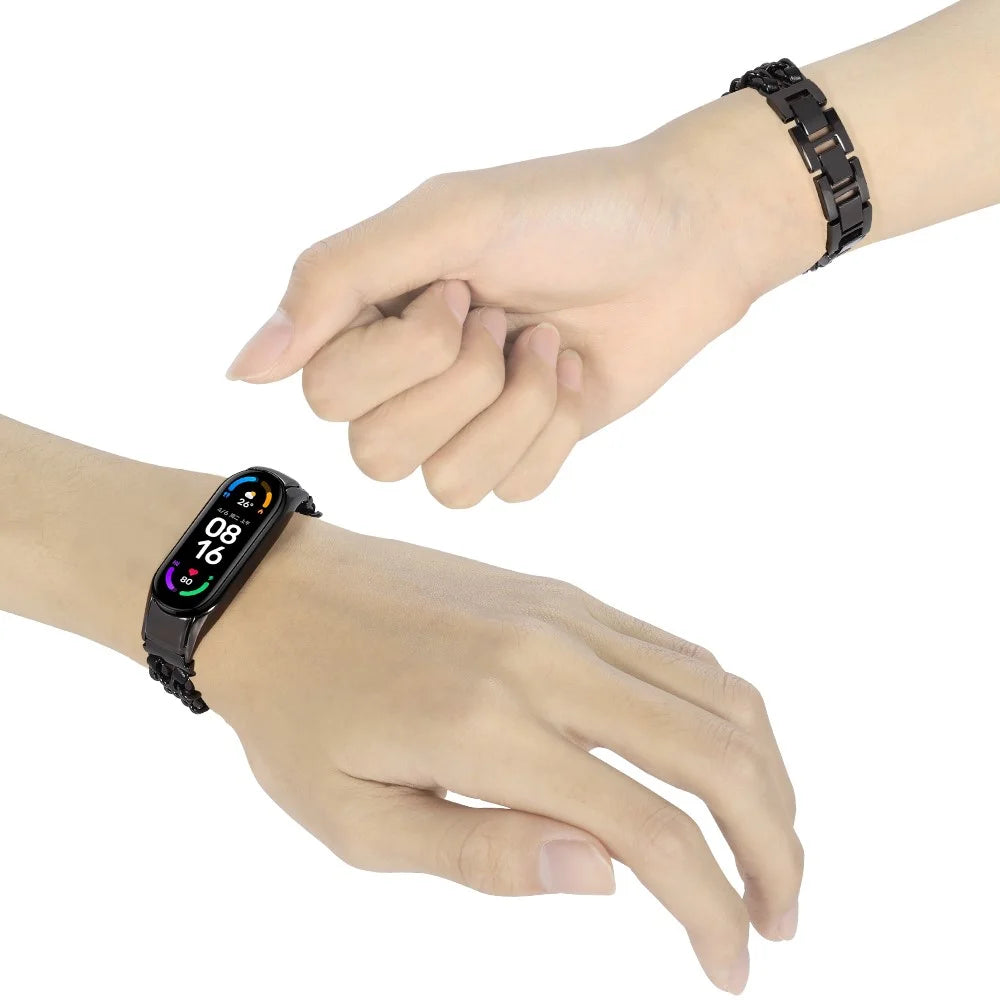 For Xiaomi Mi Band 5/Mi Band 6 Stainless Steel Chain Splicing Watchband Watch Strap -  Black - 4