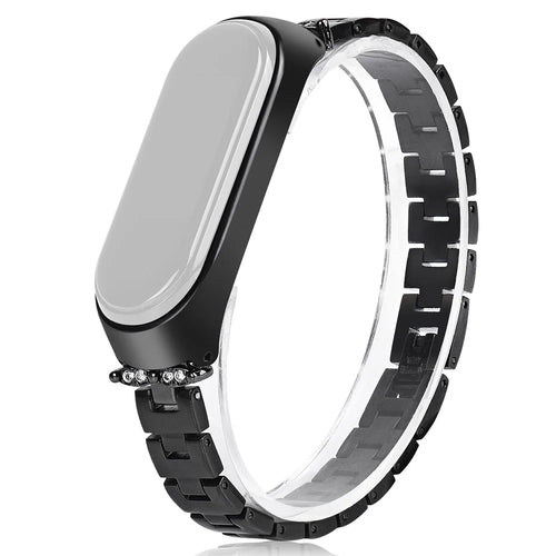 For Xiaomi Mi Band 3/4 Bling Rhinestone Decorative Smart Watch Stainless Steel Chain Watch Strap Metal Watchband - Black - 1