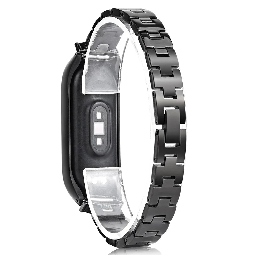 For Xiaomi Mi Band 3/4 Bling Rhinestone Decorative Smart Watch Stainless Steel Chain Watch Strap Metal Watchband - Black - 3