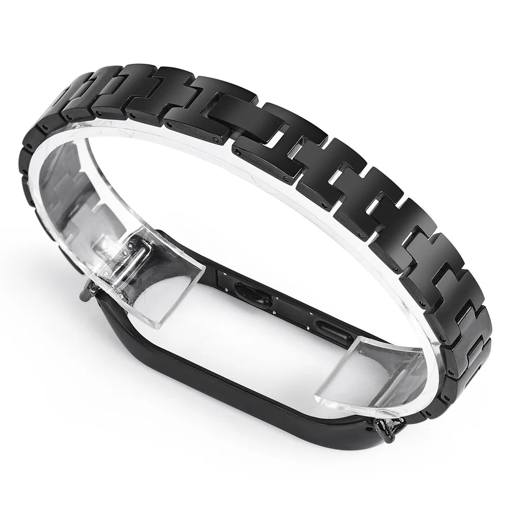 For Xiaomi Mi Band 3/4 Bling Rhinestone Decorative Smart Watch Stainless Steel Chain Watch Strap Metal Watchband - Black - 5