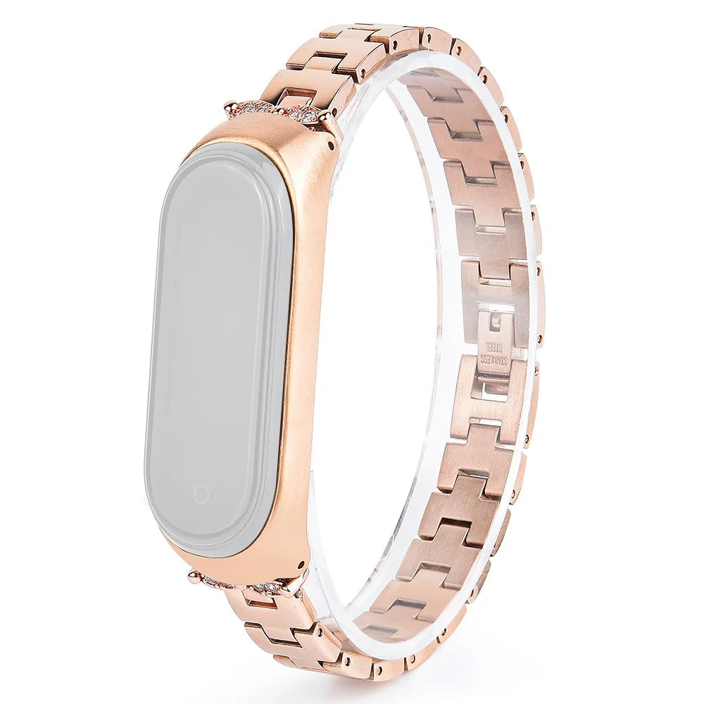 Stainless Steel Chain Watch Strap for Xiaomi Mi Band 5/6 Smart Watch Metal Watchband with Rhinestone Decor - Gold - 1