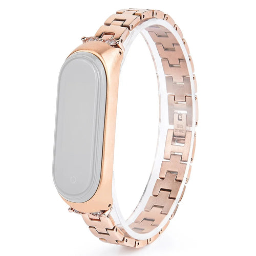 Stainless Steel Chain Watch Strap for Xiaomi Mi Band 5/6 Smart Watch Metal Watchband with Rhinestone Decor - Gold - 1