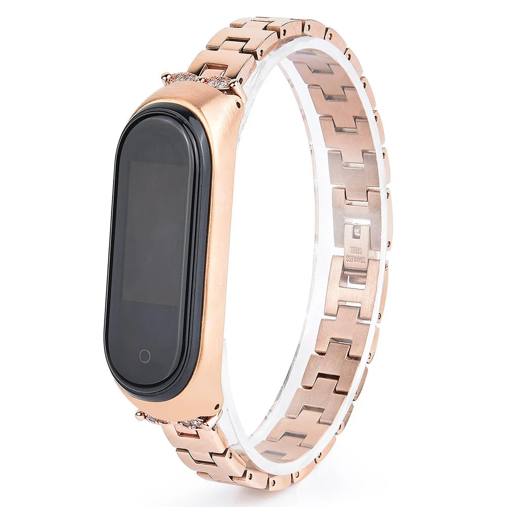 Stainless Steel Chain Watch Strap for Xiaomi Mi Band 5/6 Smart Watch Metal Watchband with Rhinestone Decor - Gold - 2