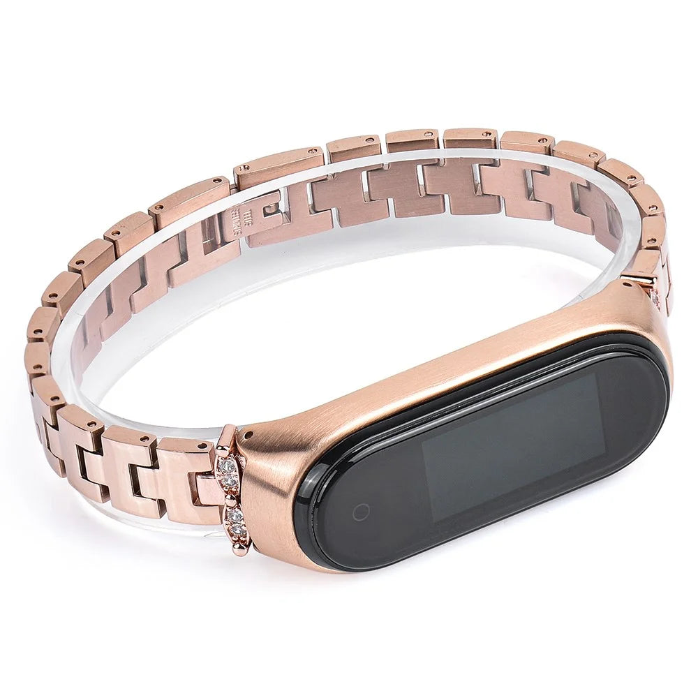 Stainless Steel Chain Watch Strap for Xiaomi Mi Band 5/6 Smart Watch Metal Watchband with Rhinestone Decor - Gold - 4