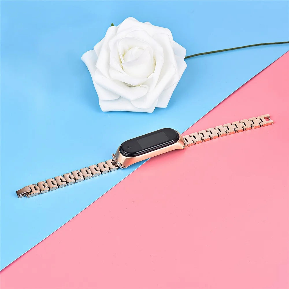Stainless Steel Chain Watch Strap for Xiaomi Mi Band 5/6 Smart Watch Metal Watchband with Rhinestone Decor - Gold - 6